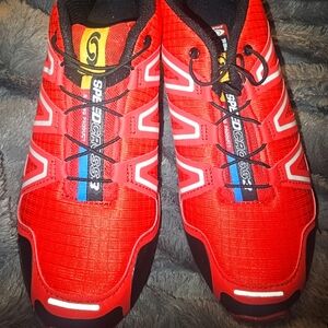 Salomon Trail Shoes, 7.5, Red,White & Black